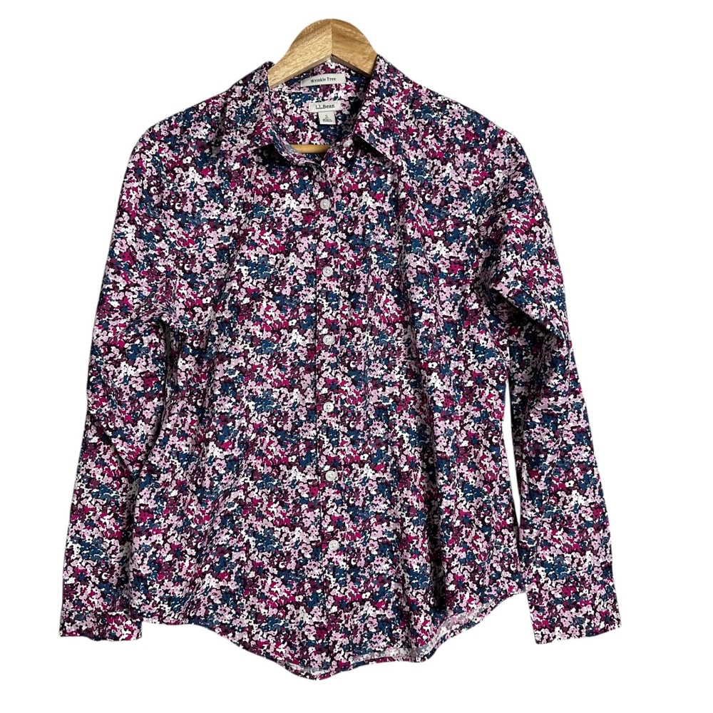 LLBean Wrinkle Free Floral Button up Shirt Size S cottagecore teacher preppy